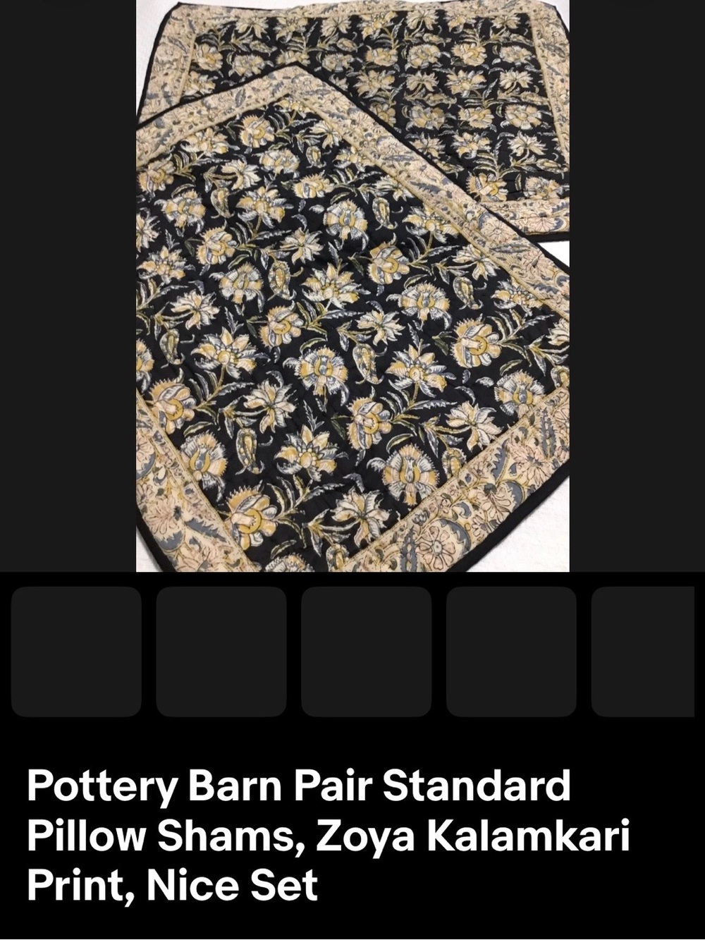 Pottery Barn Floral Kalamkari-Style Black & Gold Pillow Shams